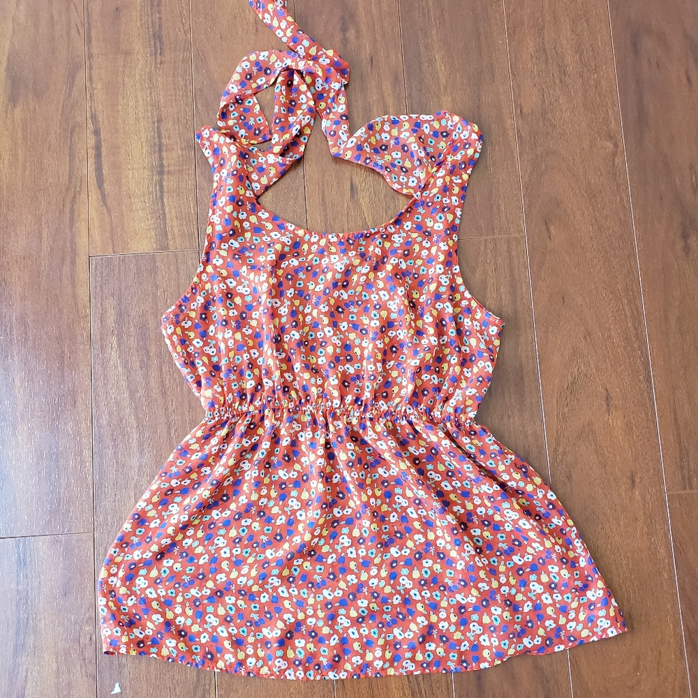 Sheer Red Floral Tie Open Back Top